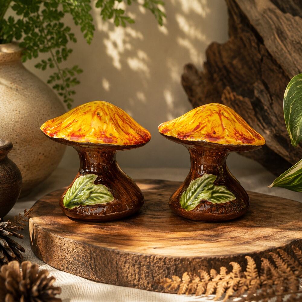 Vintage Treasure Craft Mushroom Salt Pepper Shakers MCM 1970s Ceramic USA